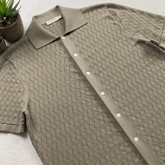 Suitsupply Cotton Silk Semi Sheer Lace Knit Short Sleeve Button Up Polo Cardigan - Picture 3 of 14